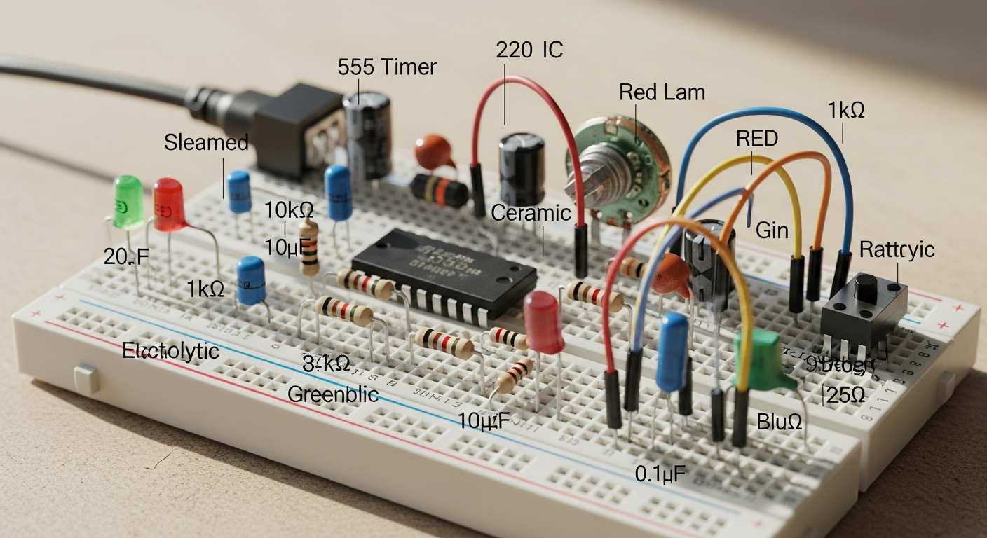 Componentes electrónicos básicos en una placa de circuito