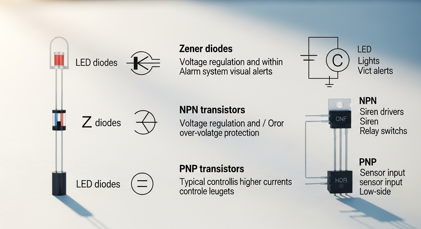 Diferentes tipos de transistores y diodos en una tienda de componentes