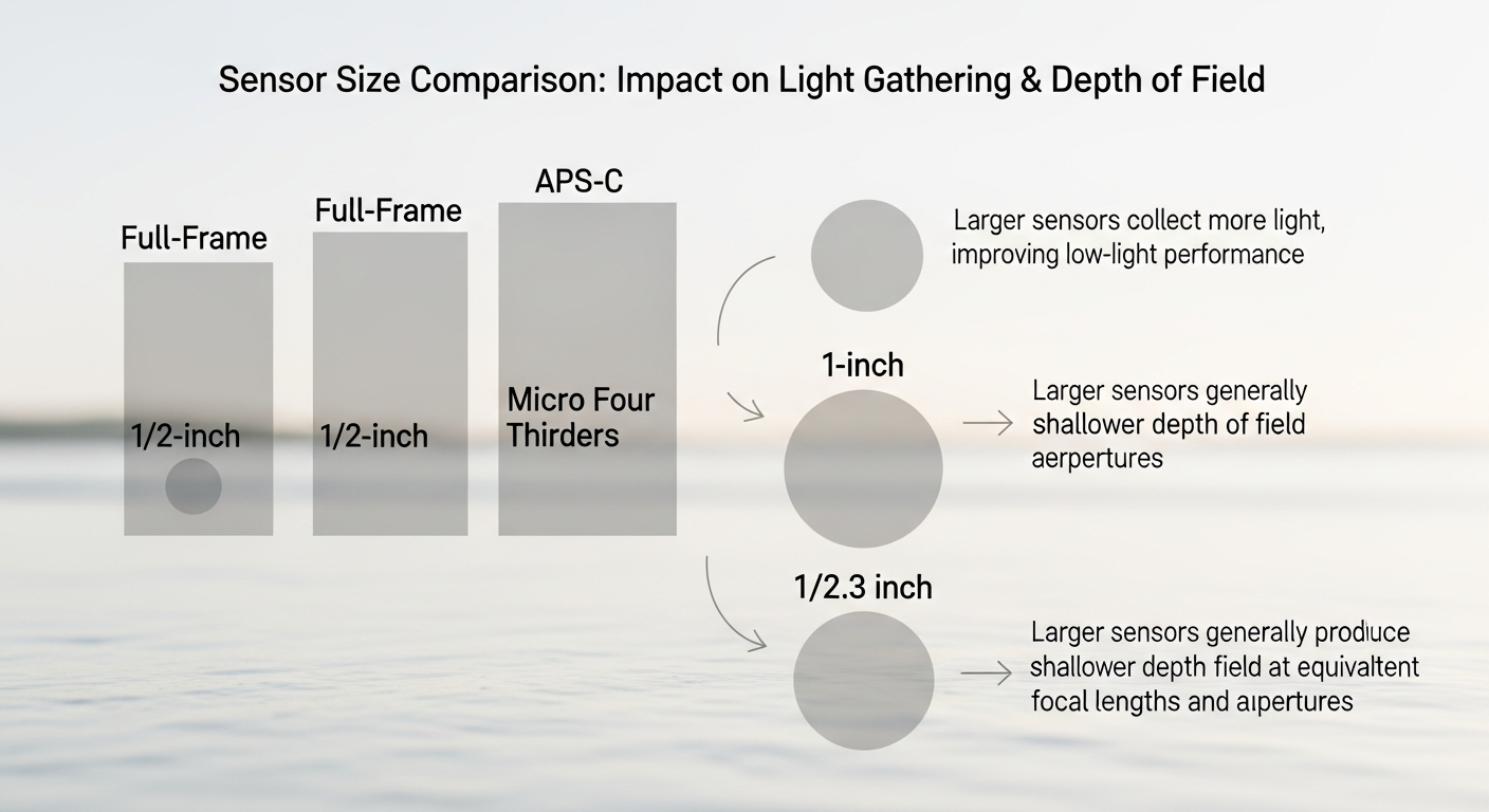 Sensor de cámara de video mostrando tamaños full-frame y APS-C