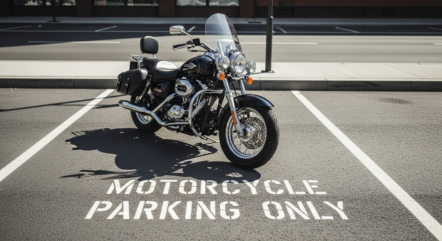 Moto aparcada correctamente en plaza específica con señalización visible