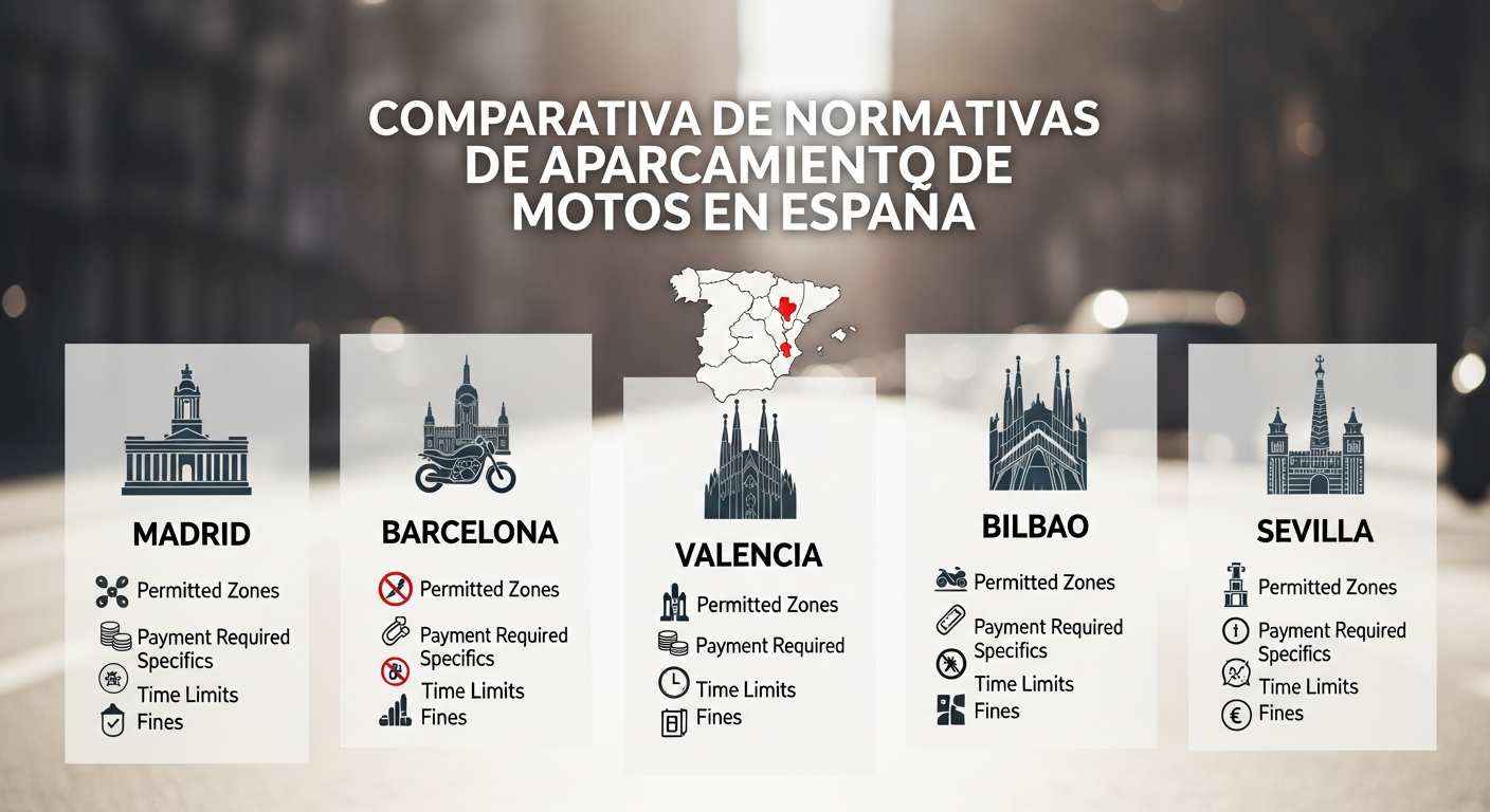 Comparativa visual de normativas de aparcamiento en principales ciudades españolas