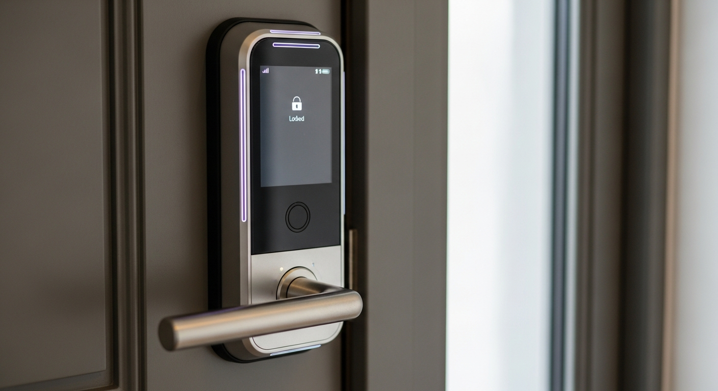 Cerradura inteligente instalada en puerta de entrada