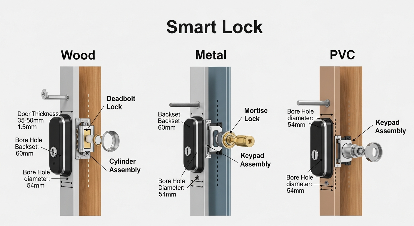 Diagrama de compatibilidad de cerraduras para diferentes tipos de puertas
