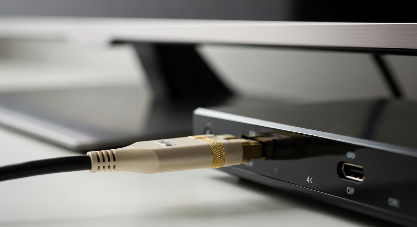 Cable HDMI conectando televisor y reproductor multimedia