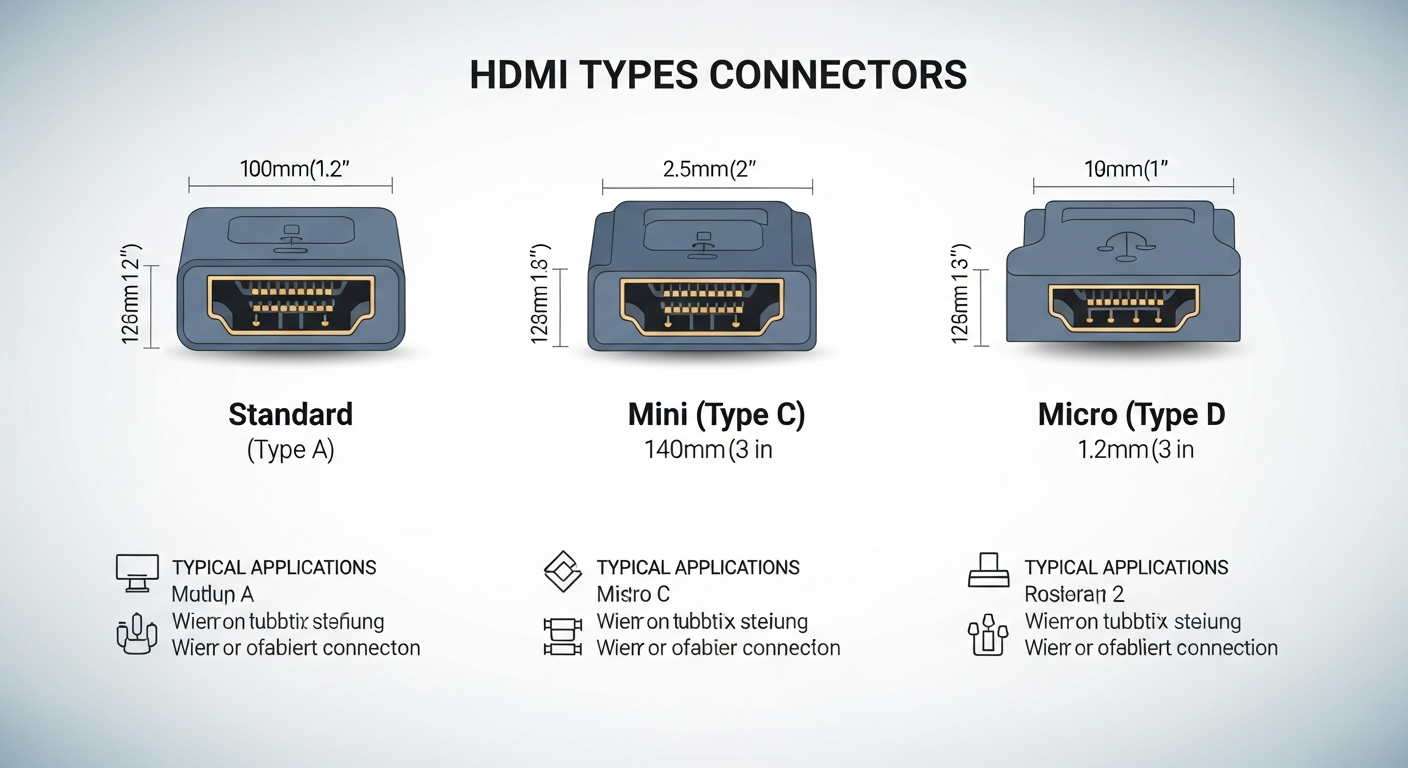 Comparativa de tipos de conectores HDMI estándar, mini y micro