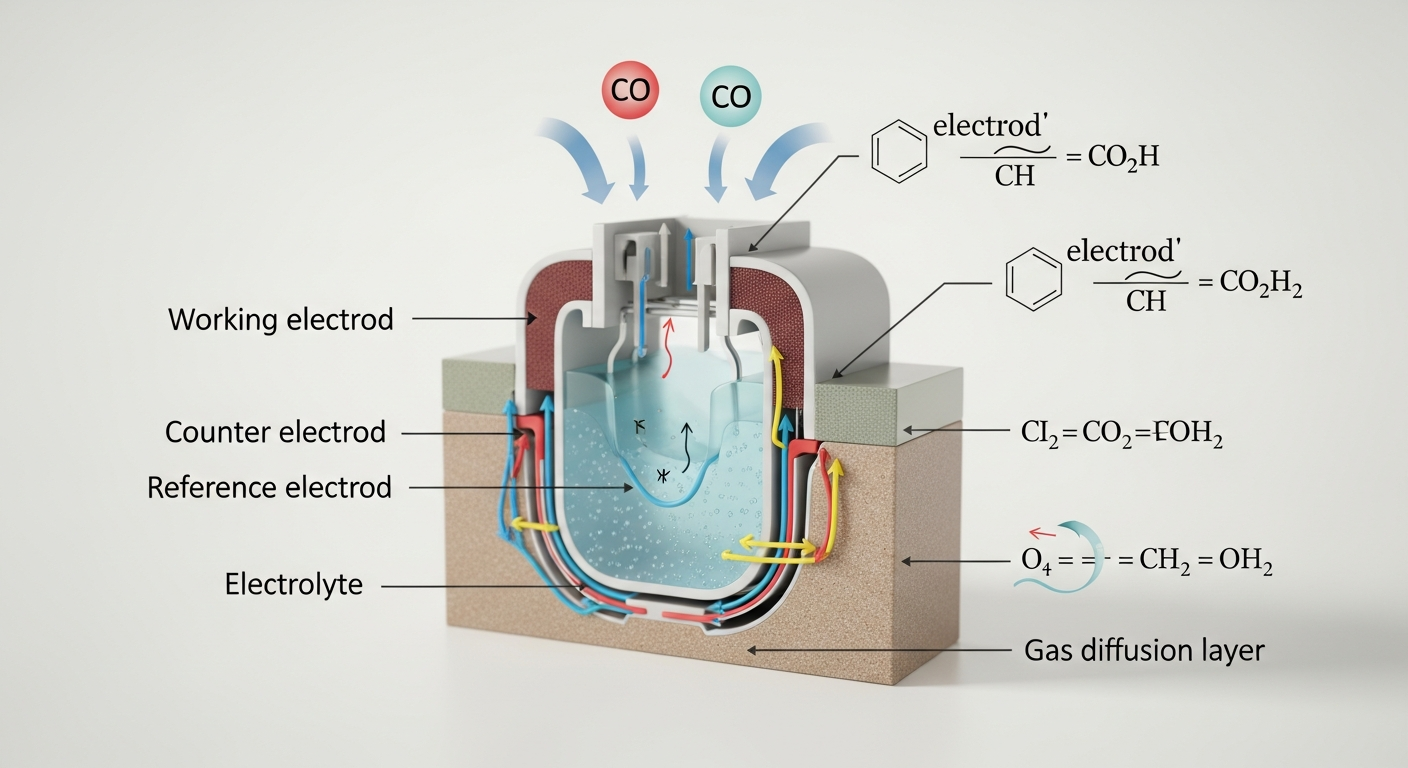 Diagrama de funcionamiento de sensor electroquímico para CO