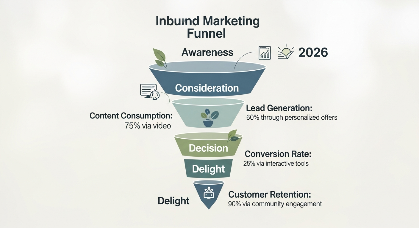 Estrategia inbound marketing para empresas en 2026 con gráficos de crecimiento