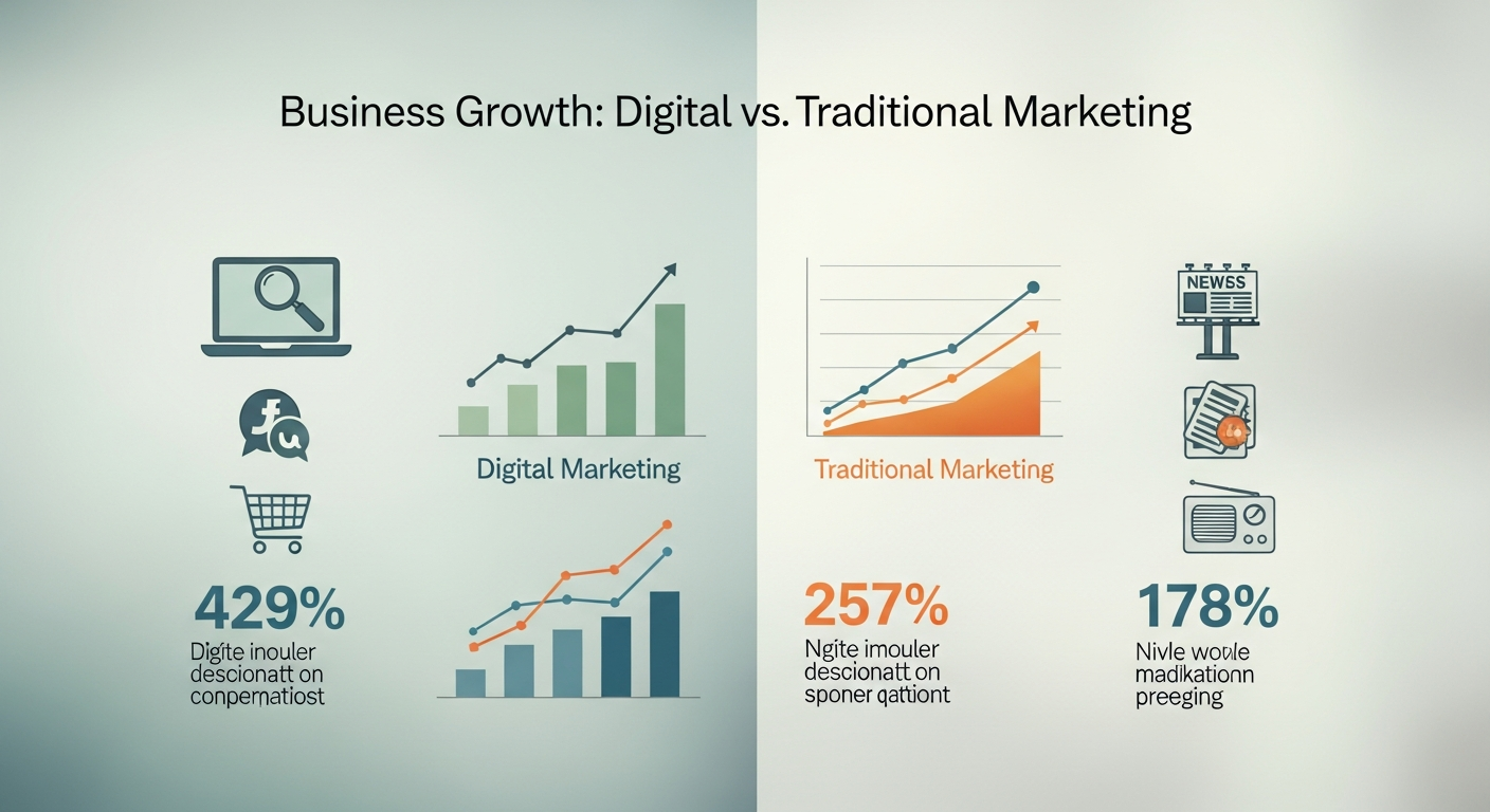 Estrategias de marketing digital para empresas modernas con gráficos de crecimiento