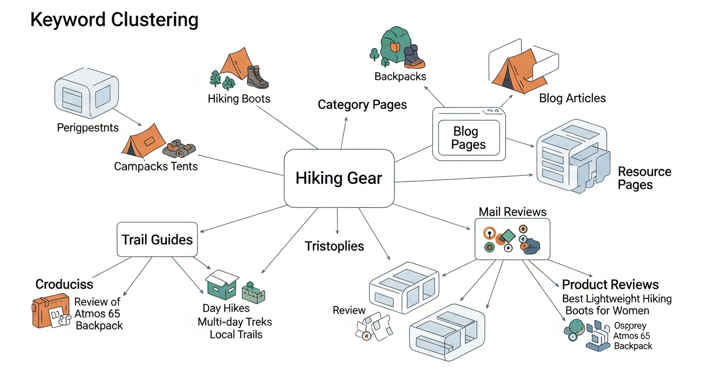 Organización de palabras clave en clusters temáticos