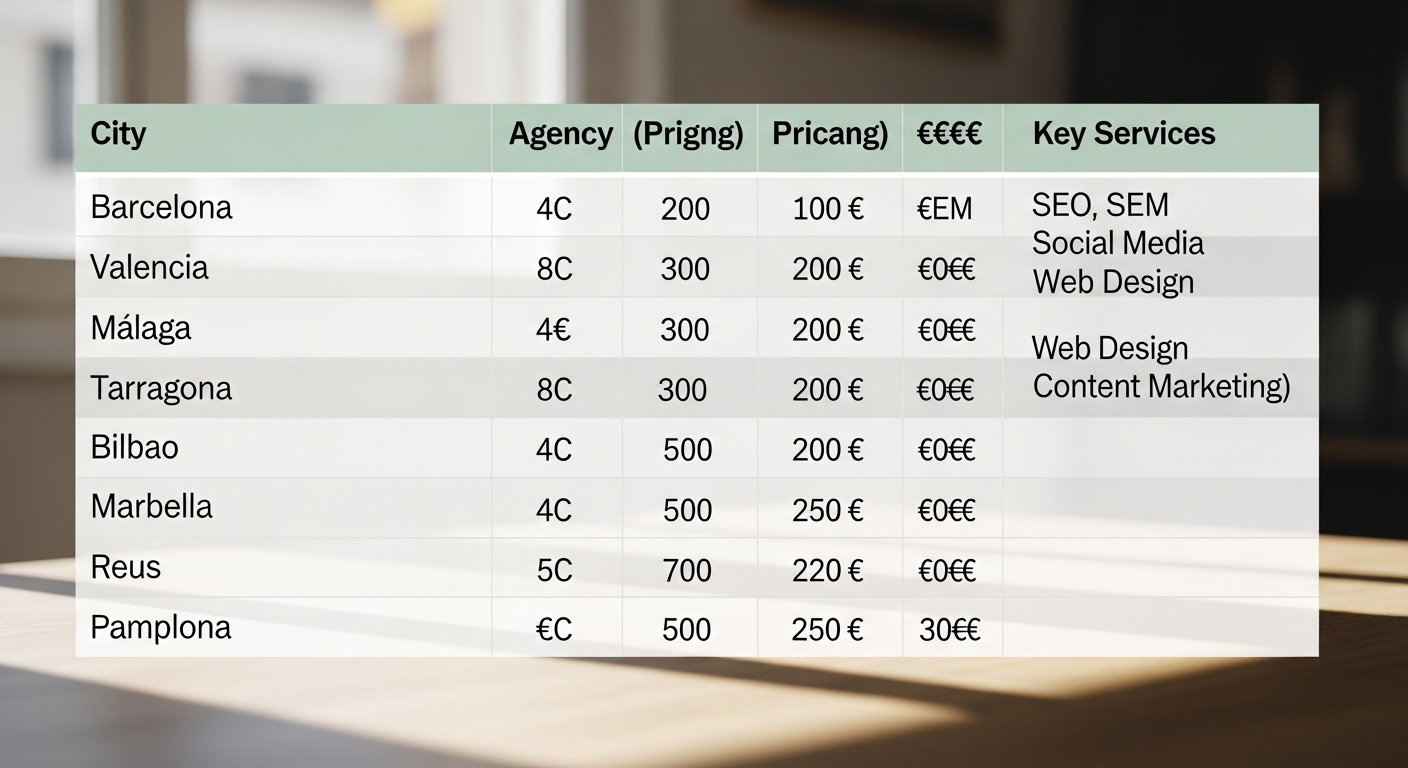 Comparativa de servicios entre agencias de marketing digital en diferentes ciudades españolas
