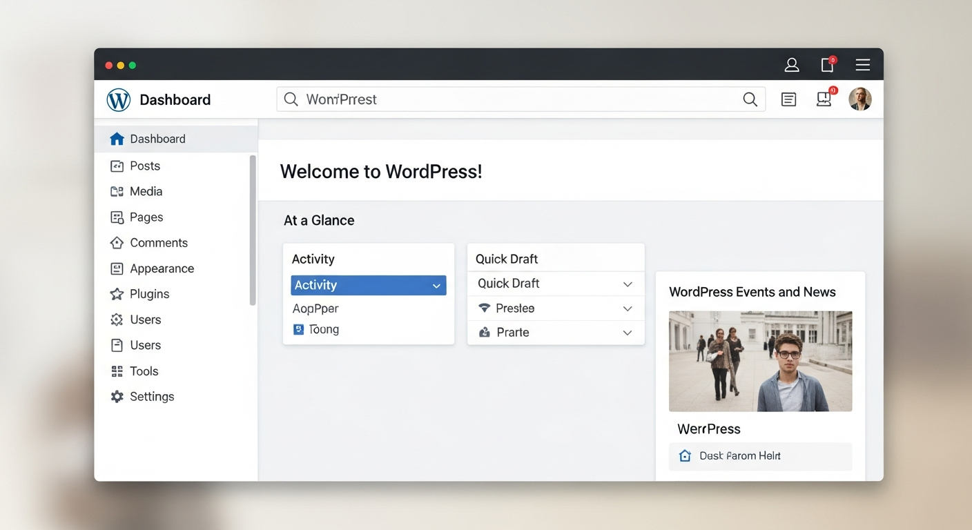 Panel de administración de WordPress mostrando la interfaz principal del CMS