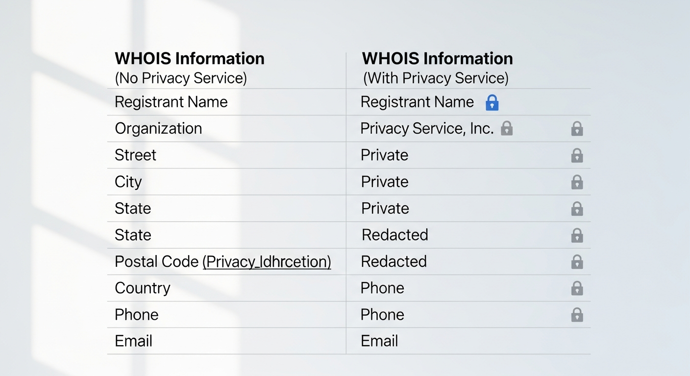 Comparación entre datos WHOIS públicos y con privacidad habilitada