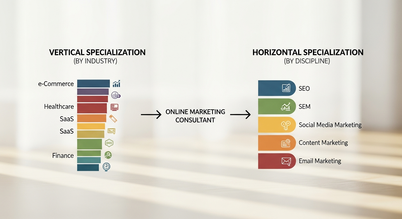 Diagrama de especialización para consultor digital marketing