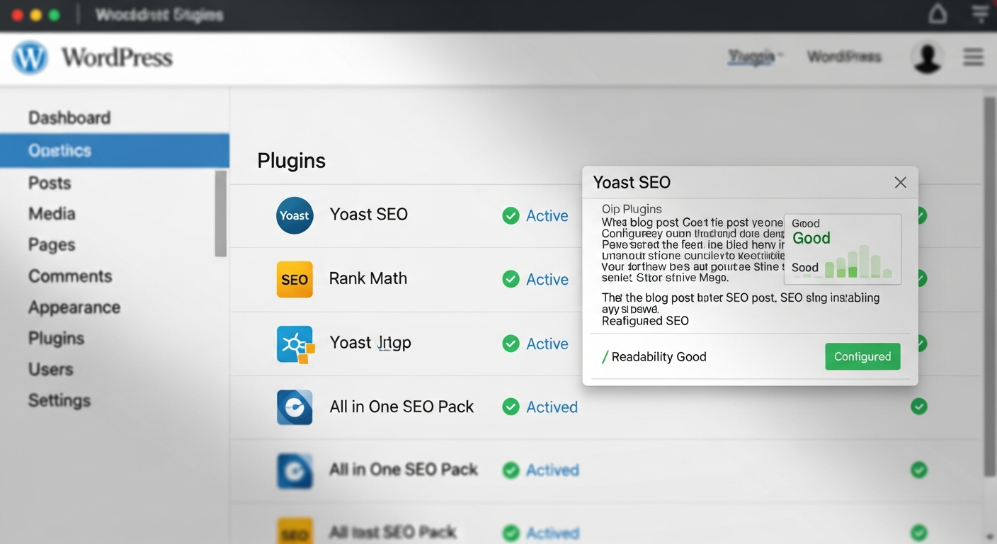 Configuración SEO WordPress con plugins esenciales en panel de administración