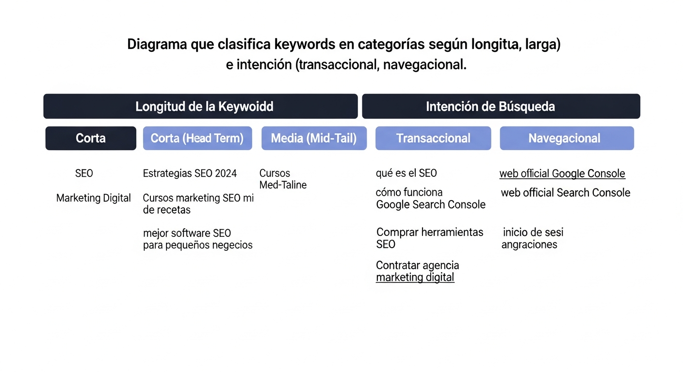 Tipos de keywords según intención y longitud en SEO